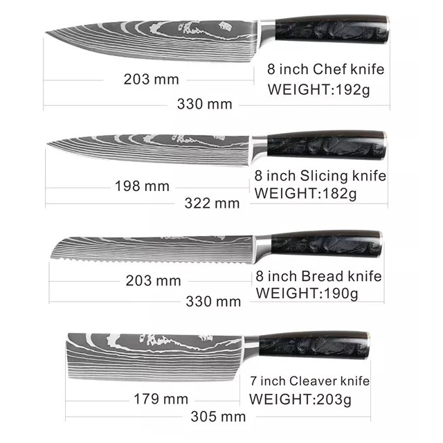 BL-21800 kitchen knife set - 8 pcs/Black/Brown