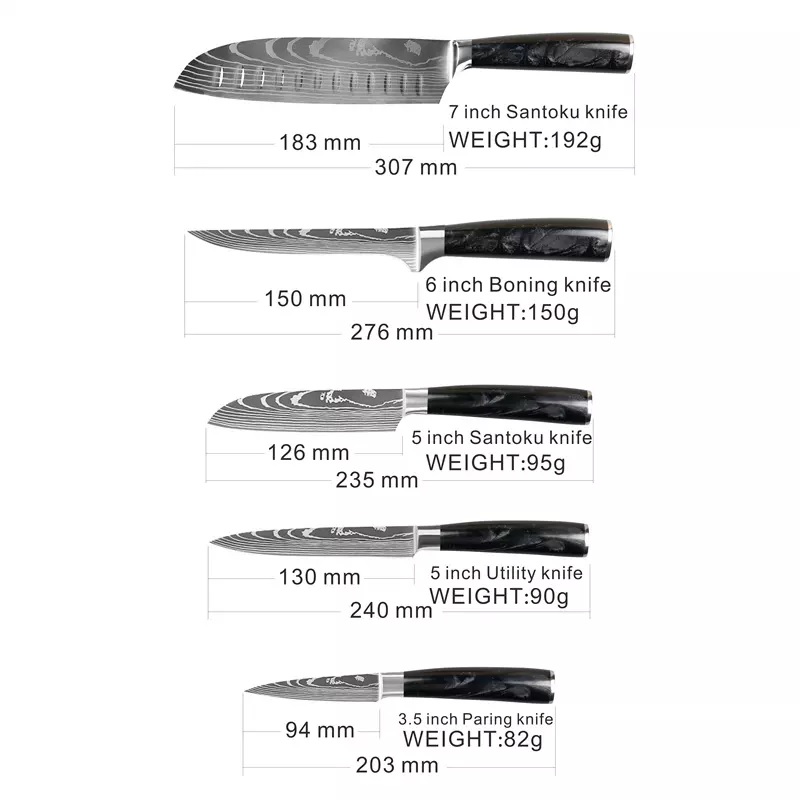 BL-21800 kitchen knife set - 8 pcs/Black/Brown