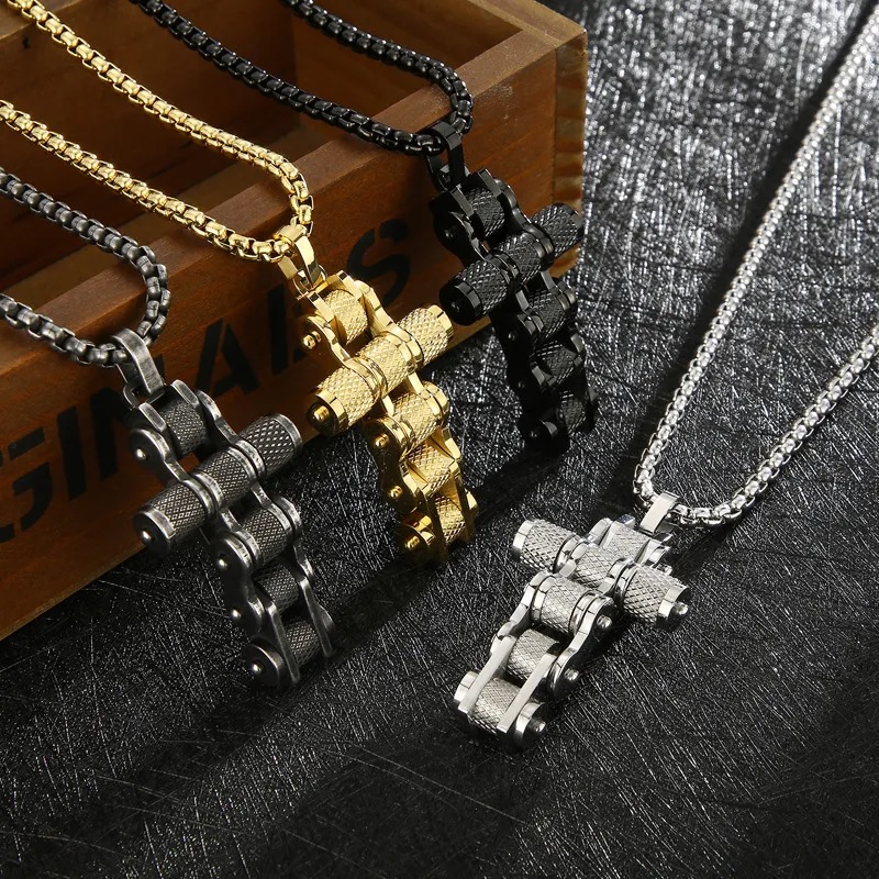 Chain Cross Necklace - Black/Silver