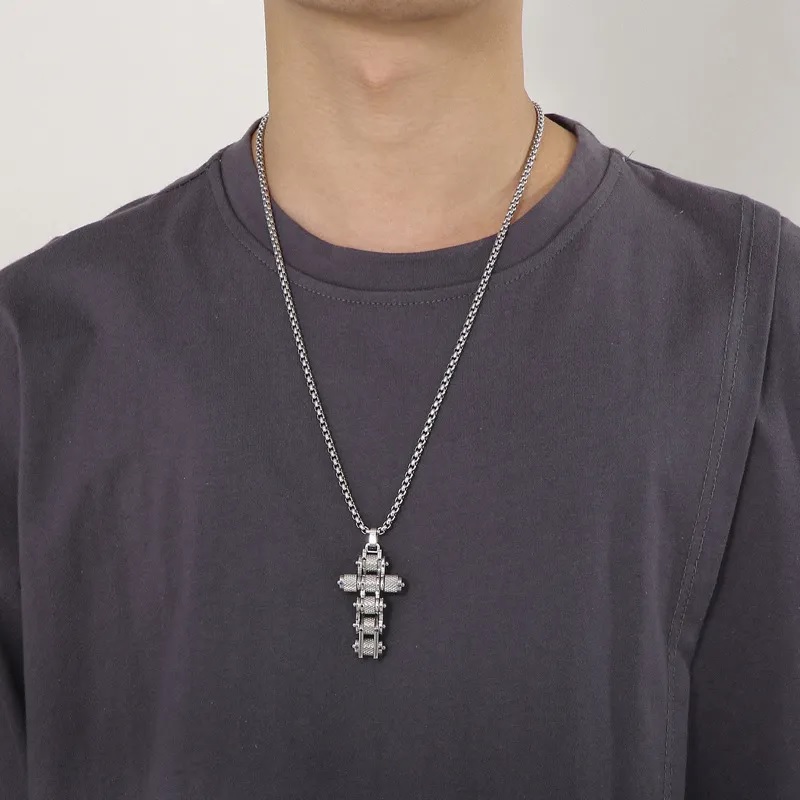 Chain Cross Necklace - Black/Silver
