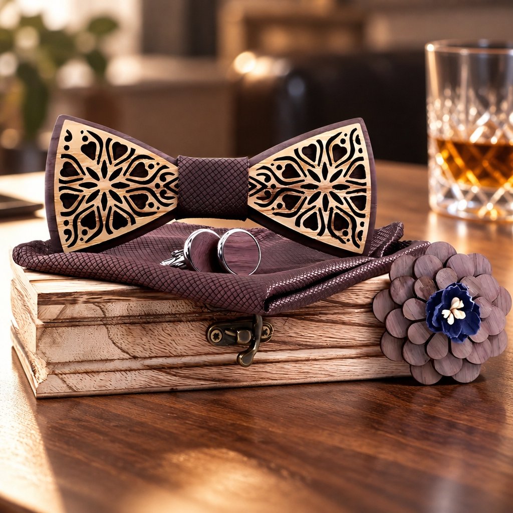 Bow tie set with Brooch - Brown