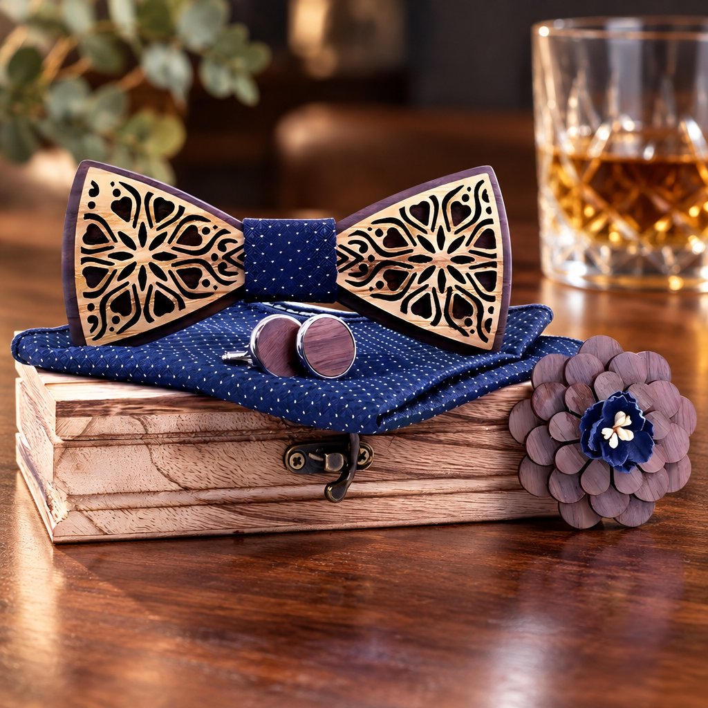 Bow tie set with Brooch - Dark Blue