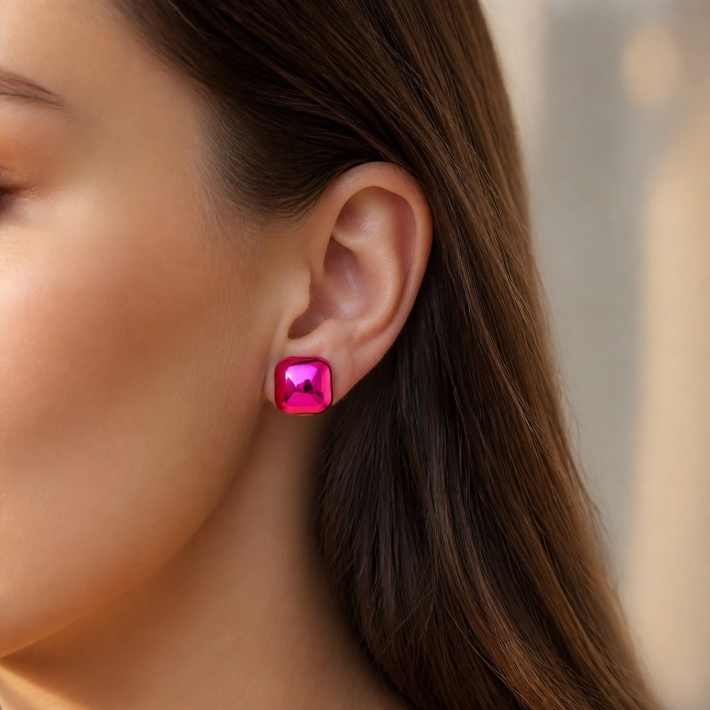 AD-33122 Earrings - Square/Pink