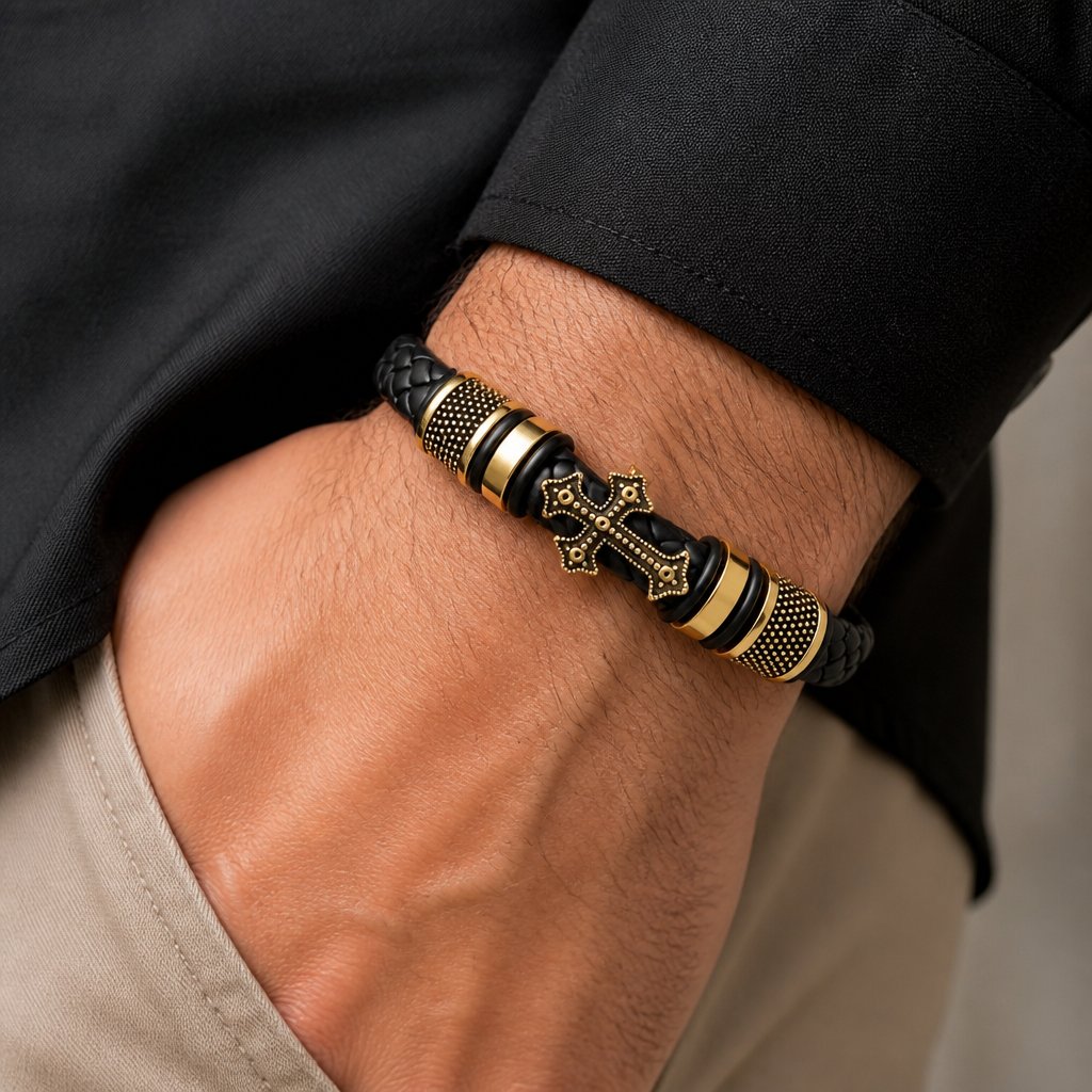 GA-33432 Cross Bracelet - Black / Gold