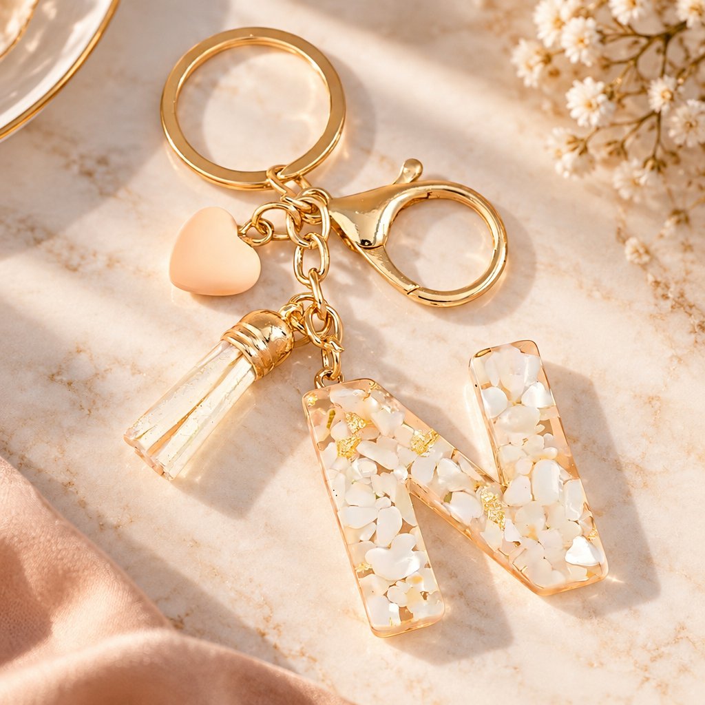 Alphabet Keychain - N / White