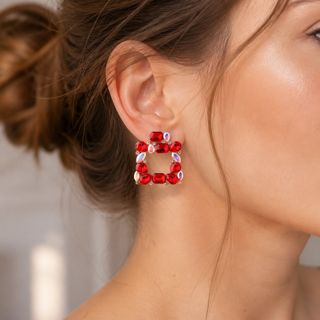 Crystal Earrings - Red